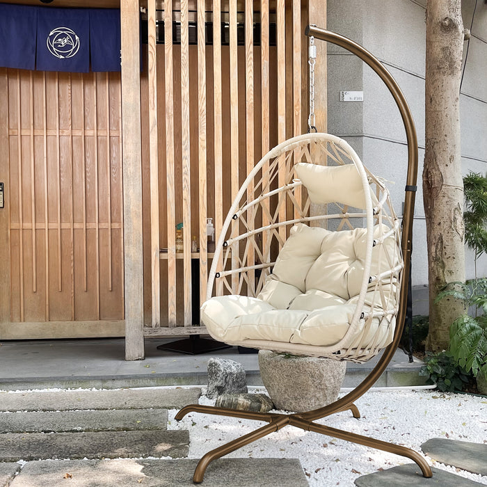 Swing Egg Chair with Stand Indoor Outdoor Rattan Basket Hanging Chair（Banned selling homedpot、lowes）