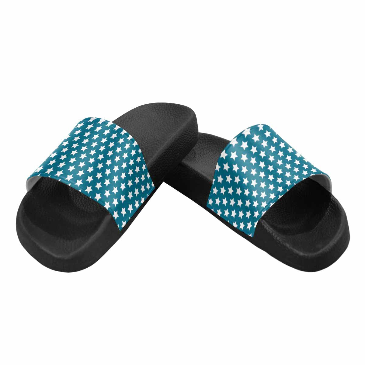 Uniquely You Mens Slide Sandals / Aqua Blue and White Stars