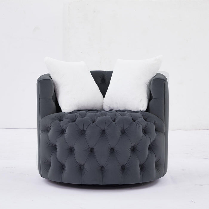 Modern Swivel Barrel Chair with 360° Swivel Base and 2 Pillows, Velvet Fabric Shell Chair Back, Suitable for All Environments