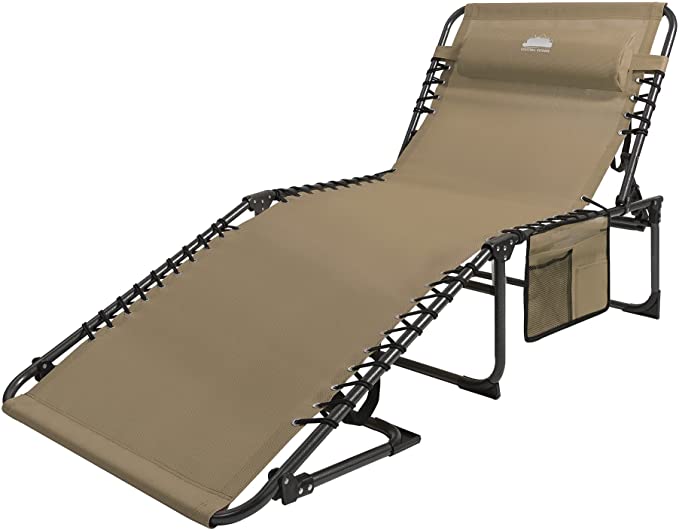 Folding Chaise Lounge Chair Outdoor Foldable Patio Recliner with Pillow & Storage Bag,Beige