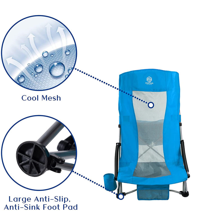 Camping Chair High Back Outdoor Beach Chair with Cooler, Cup Holder & Carry Bag for Camping Lawn Concert Travel Festival, Blue