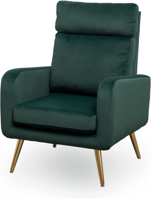 Velvet Accent Chair, Modern Upholstered Accent Living Room Arm Chair with High Wingback, Mid Century Comfy Armchair High Back Rest, Padded Armrest Metal Leg for Bedroom Apartment Office