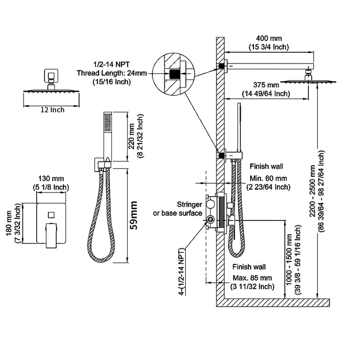 Shower System Shower Faucet Combo Set Wall Mounted