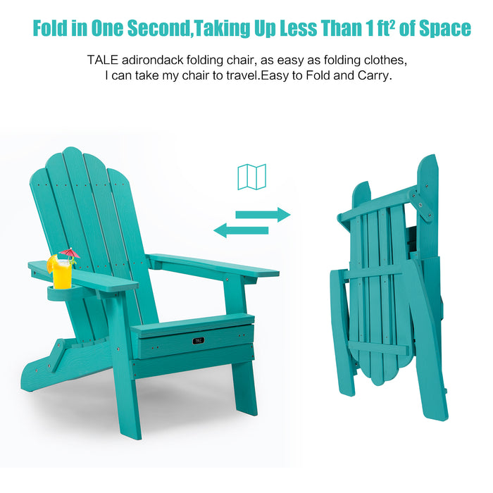 TALE Folding Adirondack Chair with Pullout Ottoman with Cup Holder, Oaversized, Poly Lumbe