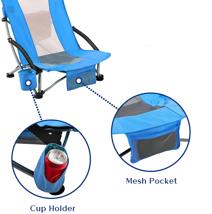 Camping Chair High Back Outdoor Beach Chair with Cooler, Cup Holder & Carry Bag for Camping Lawn Concert Travel Festival, Blue