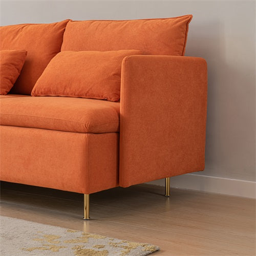 Modular L-shaped Corner sofa ,Left Hand Facing Sectional Couch, Orange Cotton Linen-90.9''