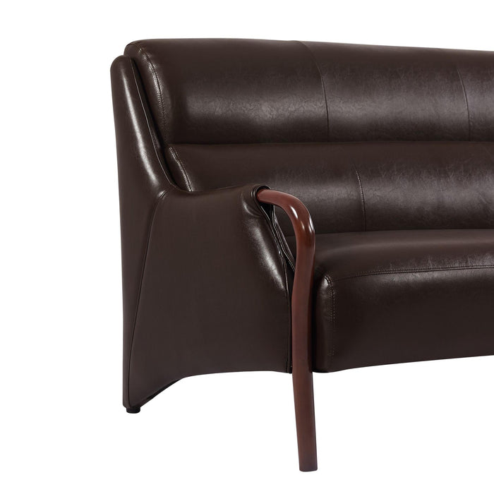 Modern-Central Sofa PU Leather Wooden Legs Bench for Living Room