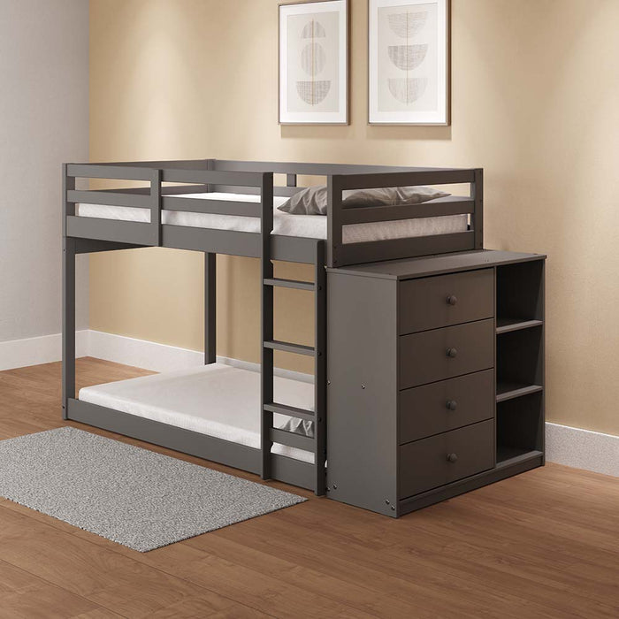 Twin/Twin Bunk Bed w/Cabinet, Gray Finish