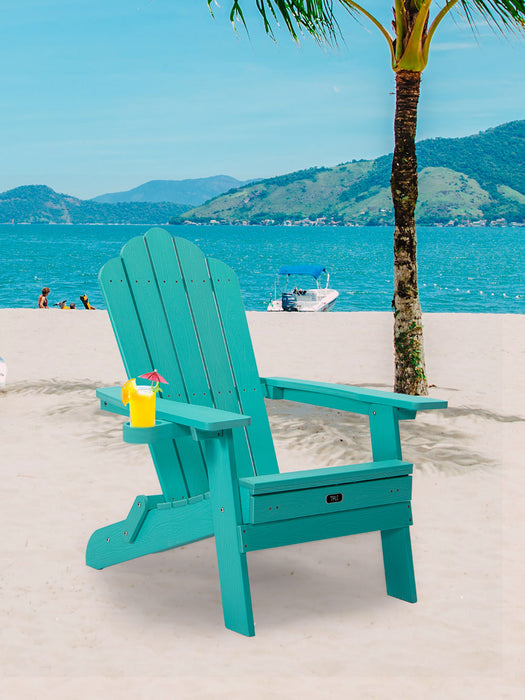 TALE Folding Adirondack Chair with Pullout Ottoman with Cup Holder, Oaversized, Poly Lumbe