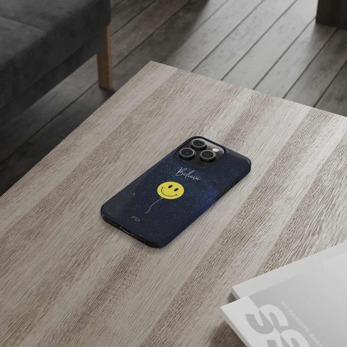 Smiley Face in Space Believe Slim Case for iPhone 14 Series