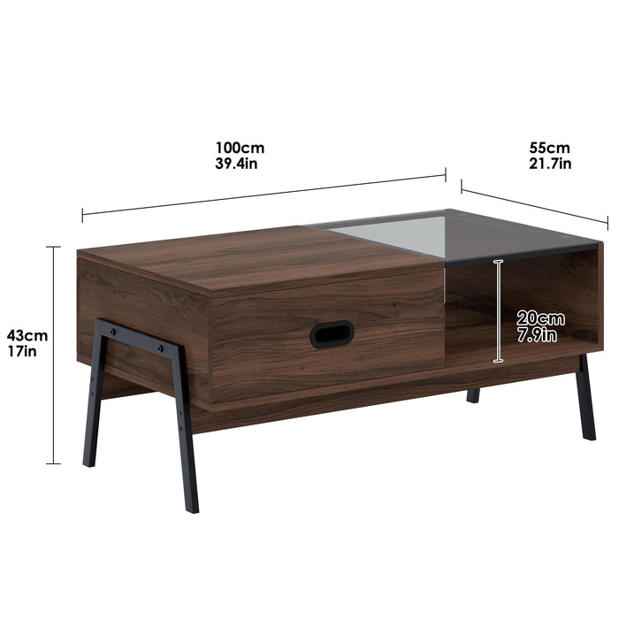 Coffee Table, Modern Coffee Table with Storage Shelf and Tempered Glass Top,   for Living Room and office