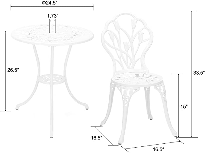 3-Piece Bistro Furniture Set Patio Set with Small Round Table and 2 Chairs, Antique Copper