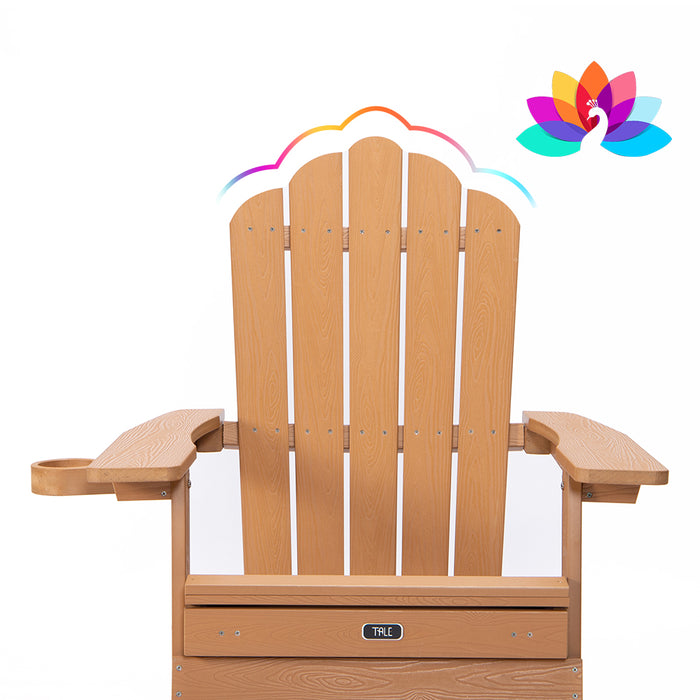 TALE Folding Adirondack Chair with Pullout Ottoman with Cup Holder, Oaversized, Poly Lumbe