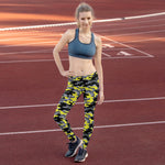 Yellow and Gray Camo Leggings for Women