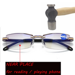 Rimless Reading Glasses Bifocal Far Near Anti Blue Light Magnification