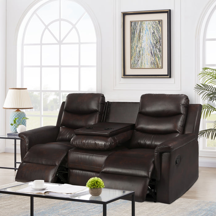 2 Piece Manual Recliner Living Room Set Grey BROWN PU(（This product is an oversized item / LTL )