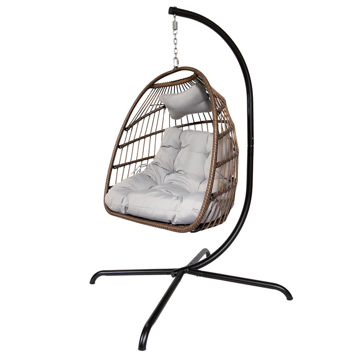 Swing Egg Chair with Stand Indoor Outdoor Rattan Basket Hanging Chair（Banned selling homedpot、lowes）