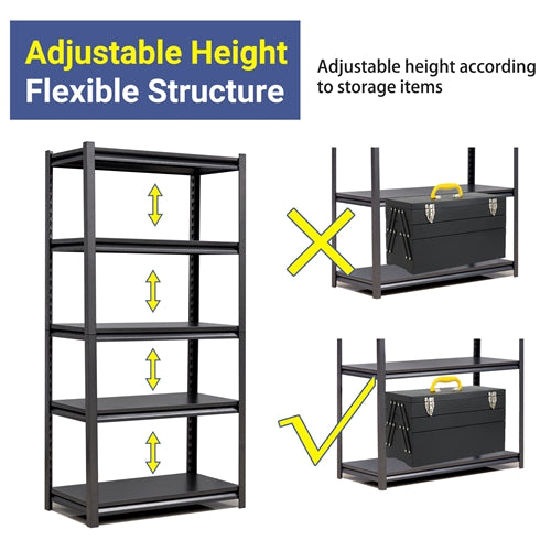 5-Tier Adjustable Metal Shelving Unit, Heavy Duty Shelving Utility Rack for Basement Kitchen Pantry