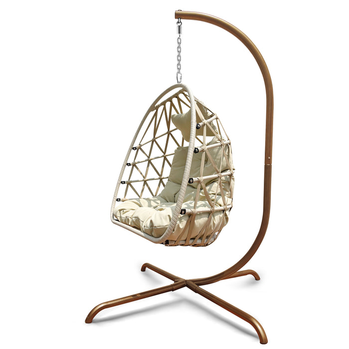 Swing Egg Chair with Stand Indoor Outdoor Rattan Basket Hanging Chair（Banned selling homedpot、lowes）