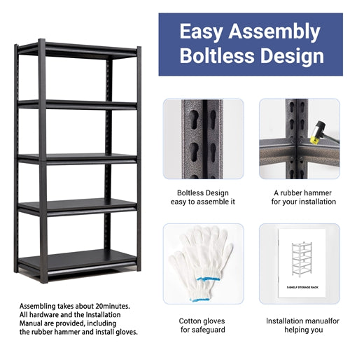 5-Tier Adjustable Metal Shelving Unit, Heavy Duty Shelving Utility Rack for Basement Kitchen Pantry