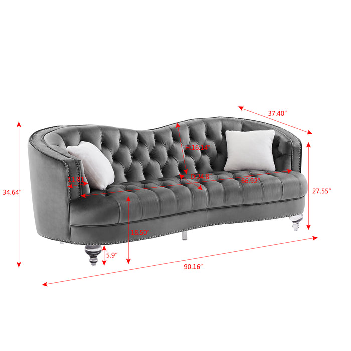 Luxury Crystal Feet Tufted 3P Sofa