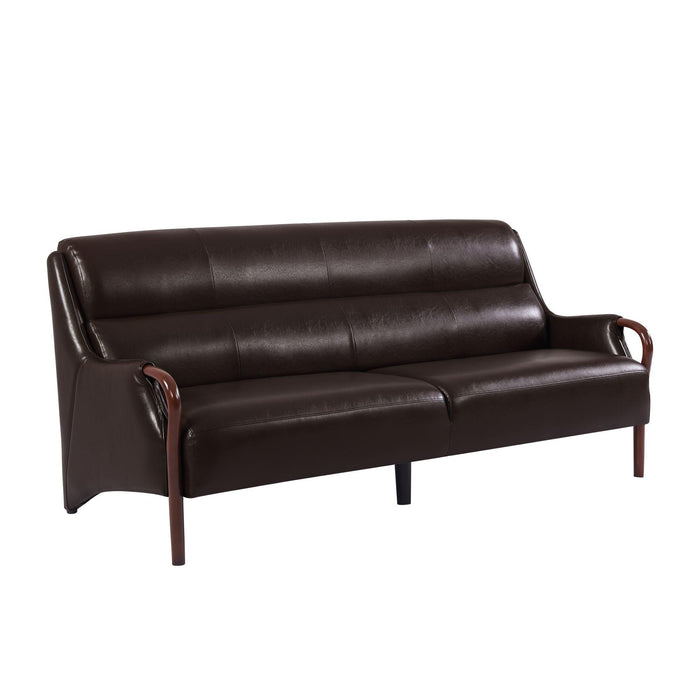 Modern-Central Sofa PU Leather Wooden Legs Bench for Living Room