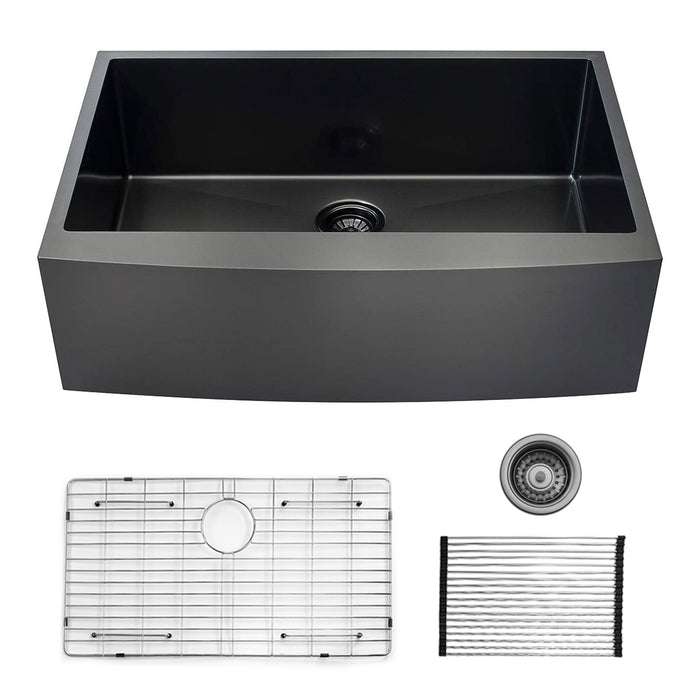 30 inch Farmhouse Kitchen Sink, 16 Guage Stainless Steel Single Bowl Sink with Bottom Grid and Strai