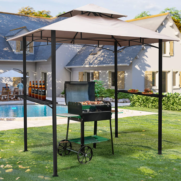 8x5  Outdoor Grill Gazebo 2-Tier Vented BBQ Canopy Steel Frame, Brown