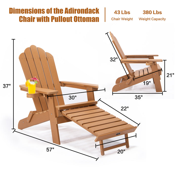 TALE Folding Adirondack Chair with Pullout Ottoman with Cup Holder, Oaversized, Poly Lumbe