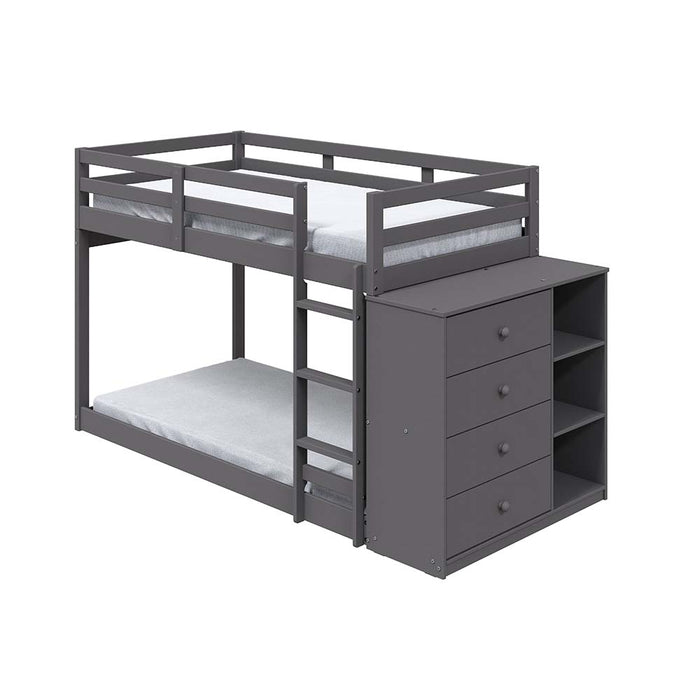 Twin/Twin Bunk Bed w/Cabinet, Gray Finish