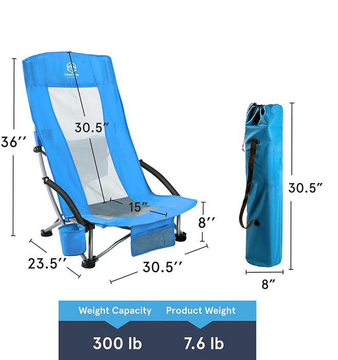 Camping Chair High Back Outdoor Beach Chair with Cooler, Cup Holder & Carry Bag for Camping Lawn Concert Travel Festival, Blue