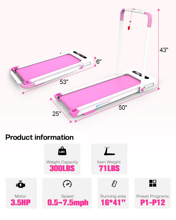 Under Desk Treadmill - Walking Pad 2 in 1 Folding Treadmill Desk Workstation for Home 3.5HP 300LBS Weight Capacity