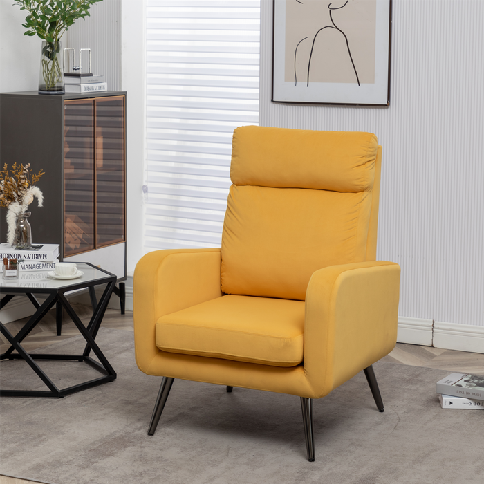 Velvet Accent Chair, Modern Upholstered Accent Living Room Arm Chair with High Wingback, Mid Century Comfy Armchair High Back Rest, Padded Armrest Metal Leg for Bedroom Apartment Office