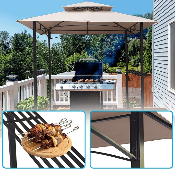 8x5  Outdoor Grill Gazebo 2-Tier Vented BBQ Canopy Steel Frame, Brown