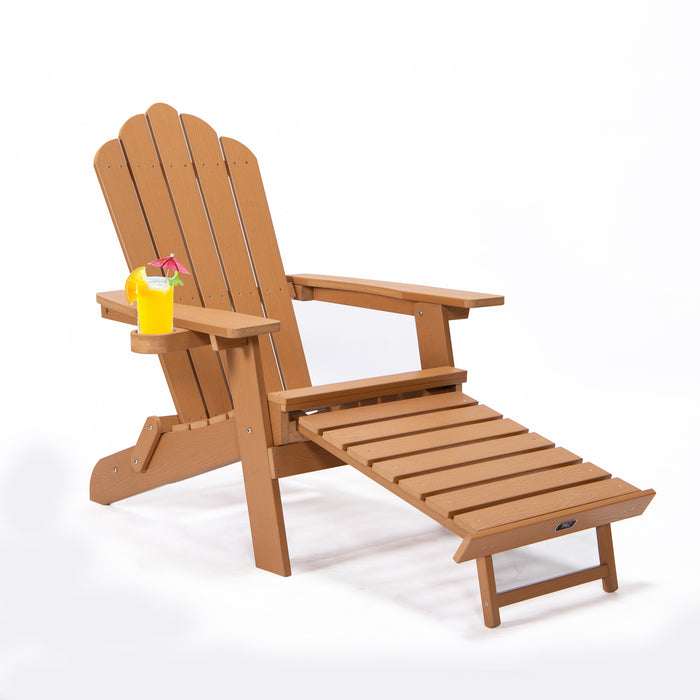 TALE Folding Adirondack Chair with Pullout Ottoman with Cup Holder, Oaversized, Poly Lumbe