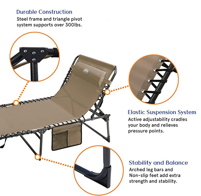 Folding Chaise Lounge Chair Outdoor Foldable Patio Recliner with Pillow & Storage Bag,Beige