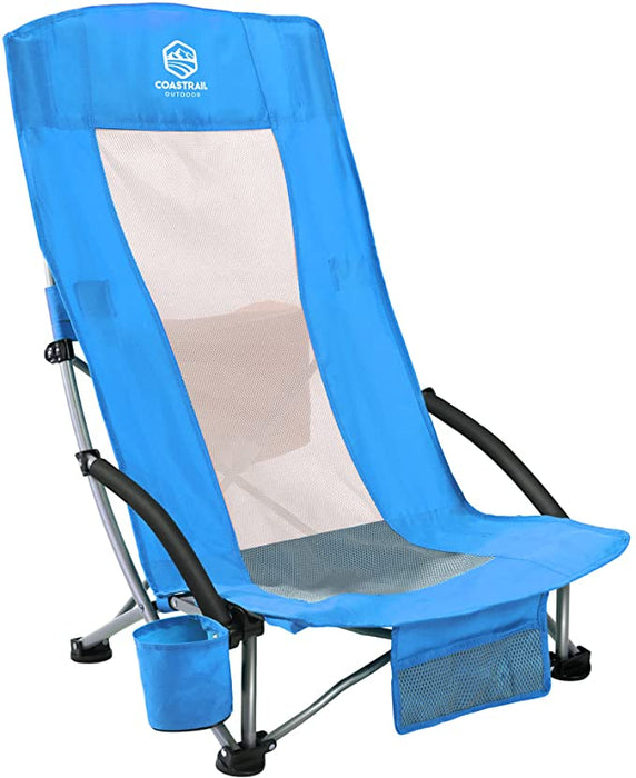 Camping Chair High Back Outdoor Beach Chair with Cooler, Cup Holder & Carry Bag for Camping Lawn Concert Travel Festival, Blue