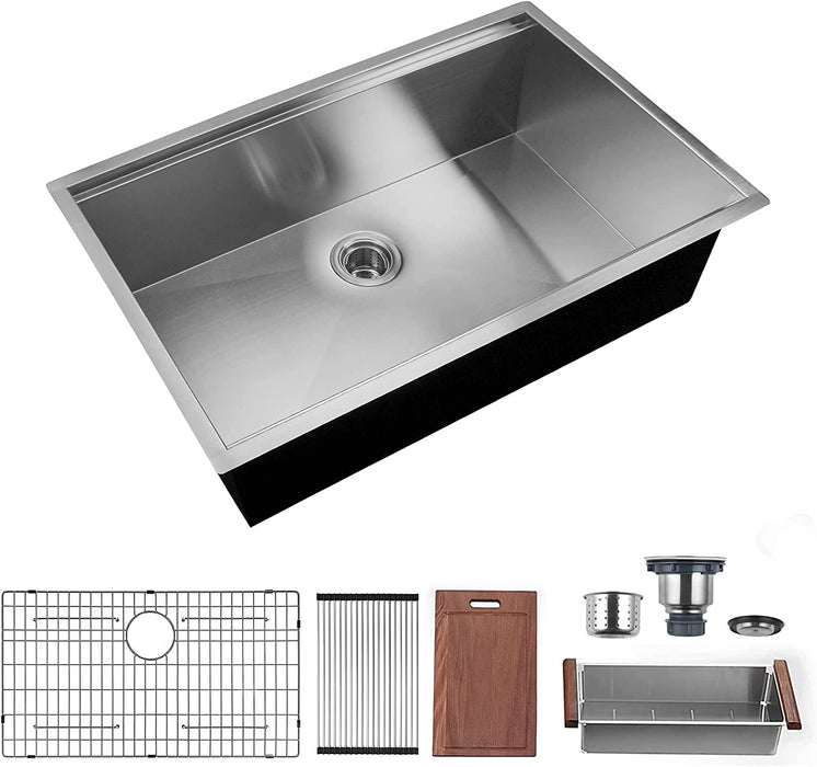 32x19 Inch Kitchen Sink Stainless Steel Single Blow Workstation Underment Kitchen Sink 18 Gauge