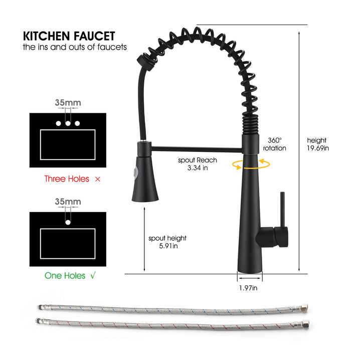 Commercial Matte Black Kitchen Faucet with Pull Down Sprayer and Magnetic Docking Spray Head