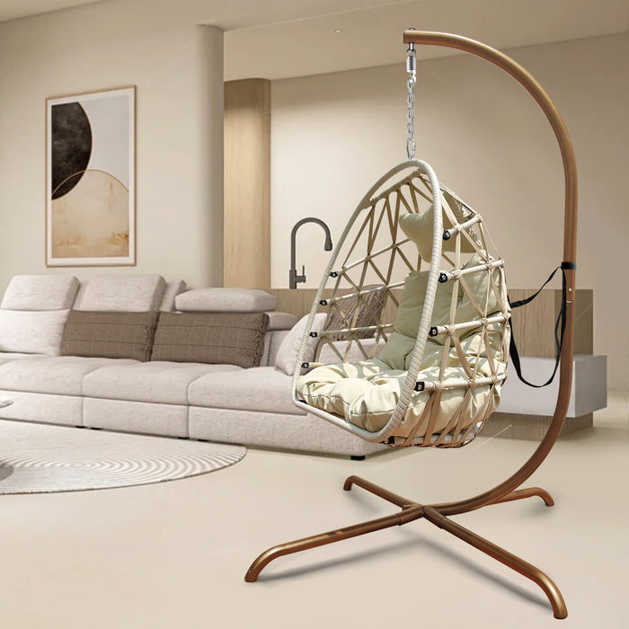 Swing Egg Chair with Stand Indoor Outdoor Rattan Basket Hanging Chair（Banned selling homedpot、lowes）