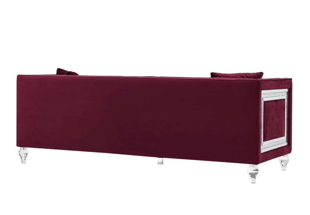 Red Velvet Sofa for Living Room with Pillows