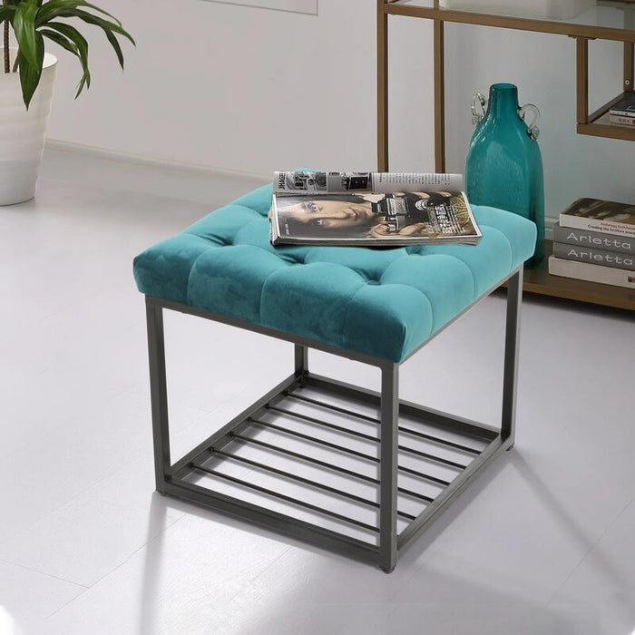 Mydepot Wide Velvet Tufted Square Cocktail Ottoman