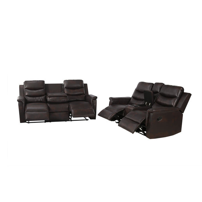 2 Piece Manual Recliner Living Room Set Grey BROWN PU(（This product is an oversized item / LTL )