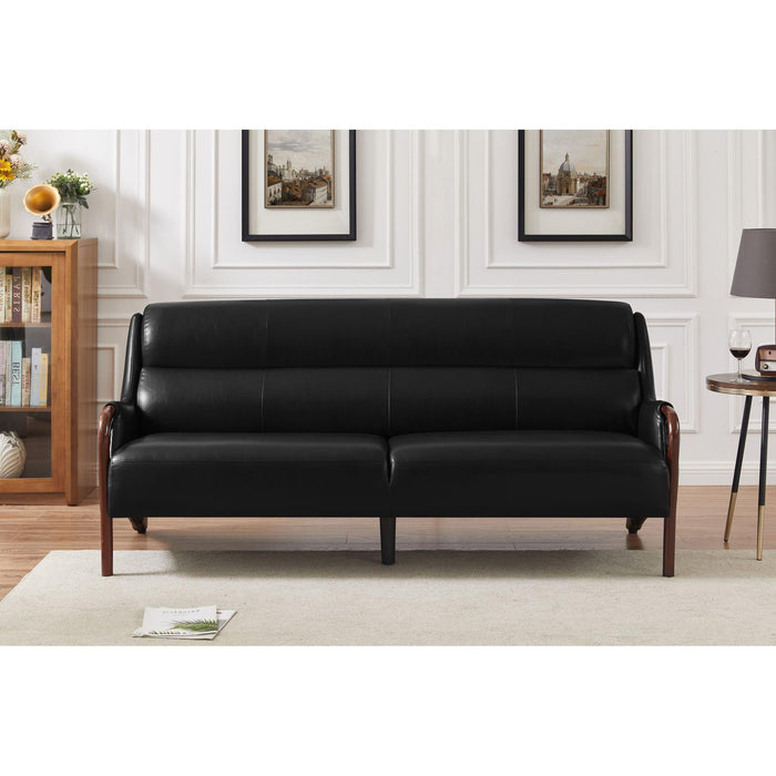 Modern-Central Sofa PU Leather Wooden Legs Bench for Living Room