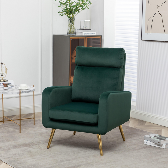 Velvet Accent Chair, Modern Upholstered Accent Living Room Arm Chair with High Wingback, Mid Century Comfy Armchair High Back Rest, Padded Armrest Metal Leg for Bedroom Apartment Office