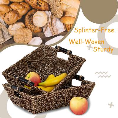Seagrass Wicker Baskets with handles - Brown | Set of 2