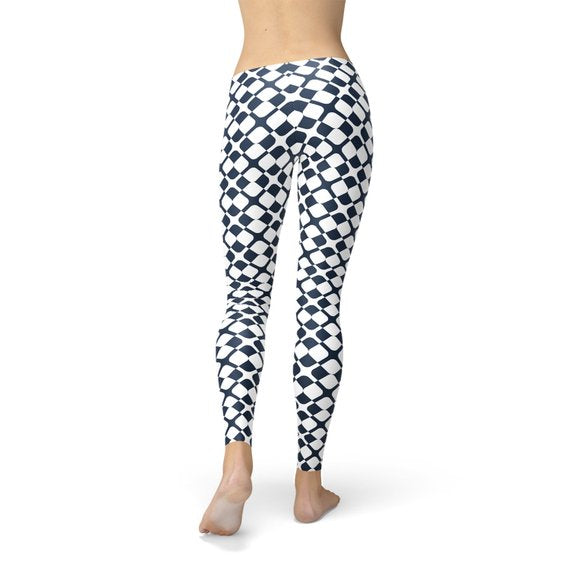 Womens Geometric Blue Tile Leggings