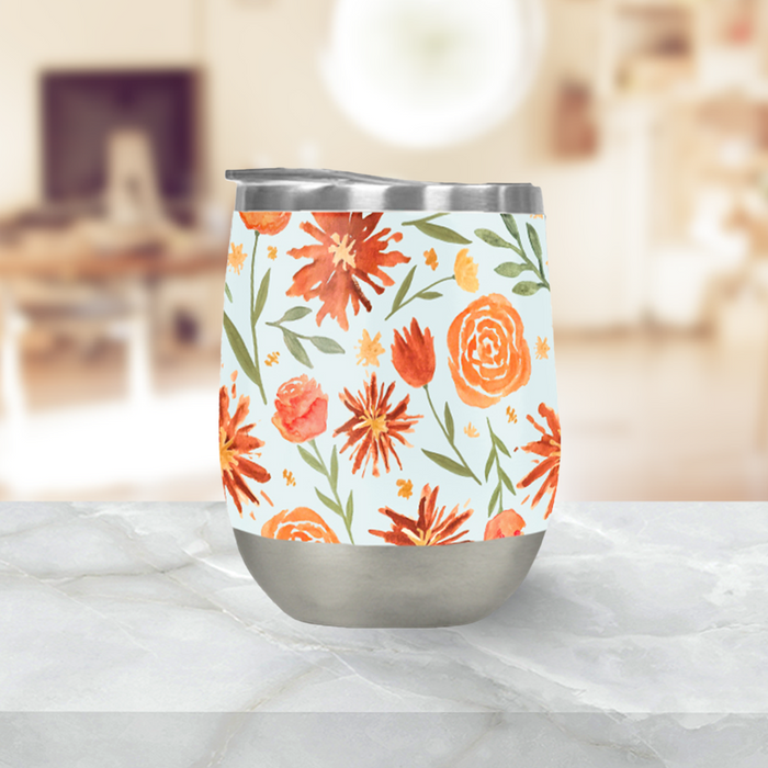 Burnt Orange Flower Burst Wine Tumbler