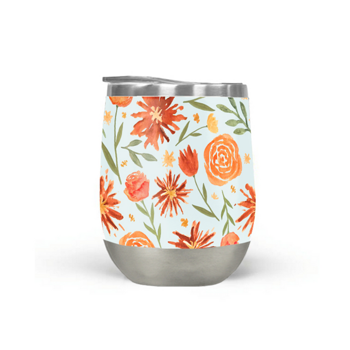 Burnt Orange Flower Burst Wine Tumbler