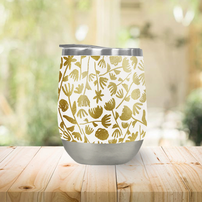 Gold Ink Floral Wine Tumbler